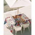 thumbnail image 3 of 60x102 Inch Outdoor Tablecloth with Umbrella Hole Zipper Rectangle Independence Day Rectangular Tablecloths Outside Waterproof Cat Patriotic Flag Firework Flowers Patio Table Cover for Picnic Party, 3 of 8