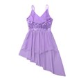 thumbnail image 4 of Kaerm Girls Lyrical Dress Spaghetti Straps V-Neck Sequined Irregular Hem Latin Dance Costume Lavender 9-10, 4 of 7
