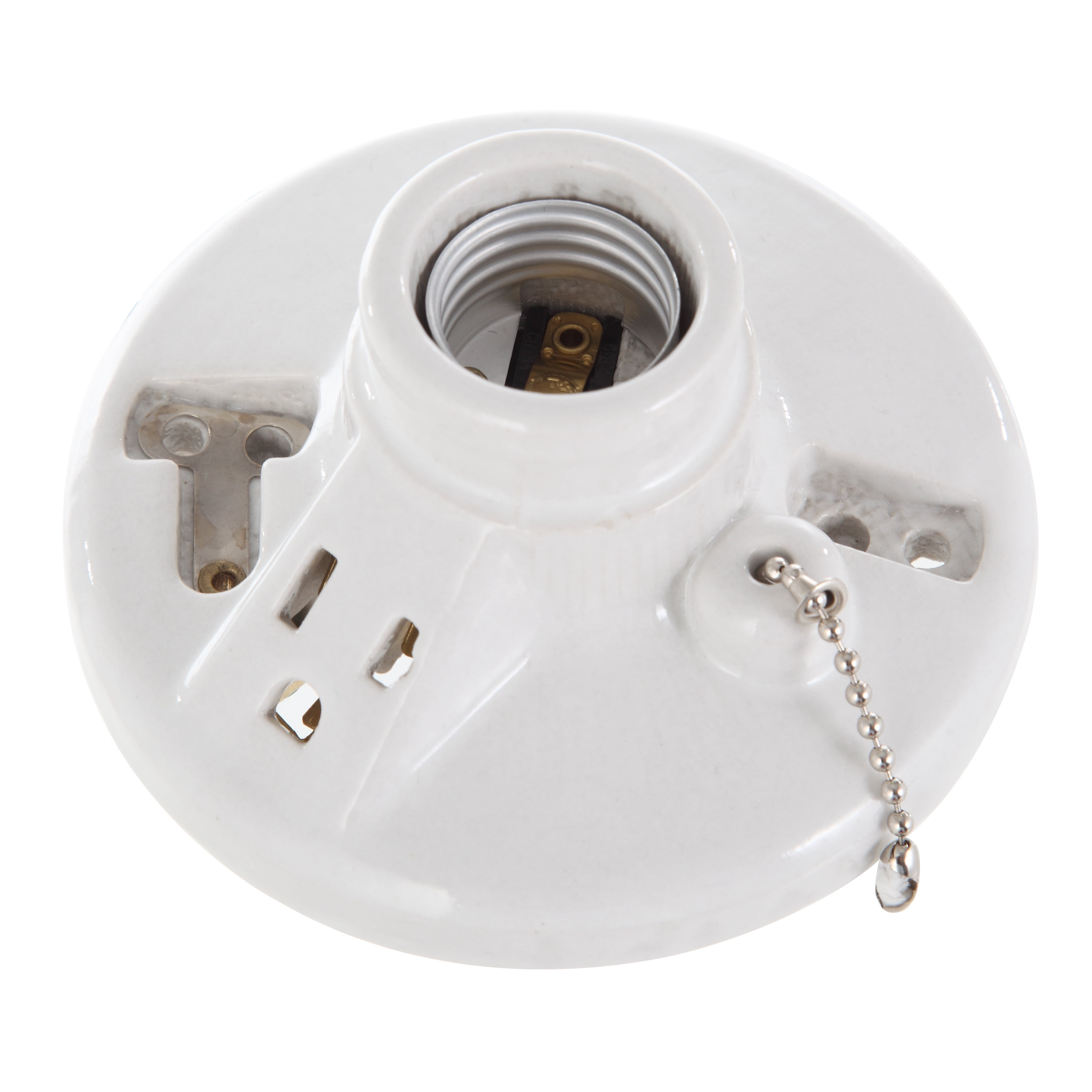 HyperTough Porcelain Pull Chain Lampholder with Socket TD35080G
