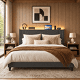 thumbnail image 2 of 4-Piece Complete Bedroom Furniture Set, Upholstered Queen Platform Bed Frame, LED Nightstand, Wide Dresser & Tall Chest of Drawers, Modern Storage Bedroom Collection for Apartment Guest Room - Gray, 2 of 13