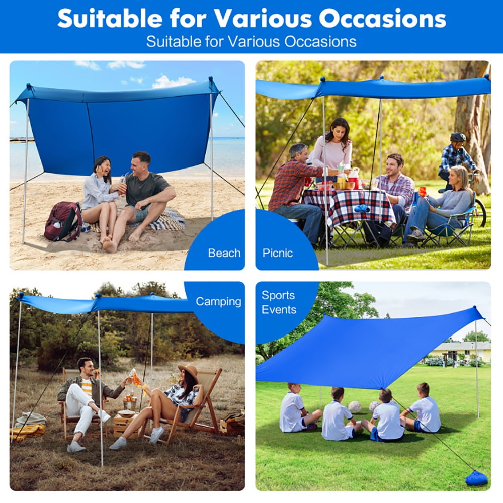 Aimee Lii 7 x 7 Feet Family Beach Tent Canopy Sunshade with 4 Poles, Gazebo Tent for Party Wedding BBQ Events, Blue Aimee Lii 7 x 7 Feet Family Beach Tent Canopy Sunshade with 4 Poles, Gazebo Tent for Party Wedding BBQ Events, Blue