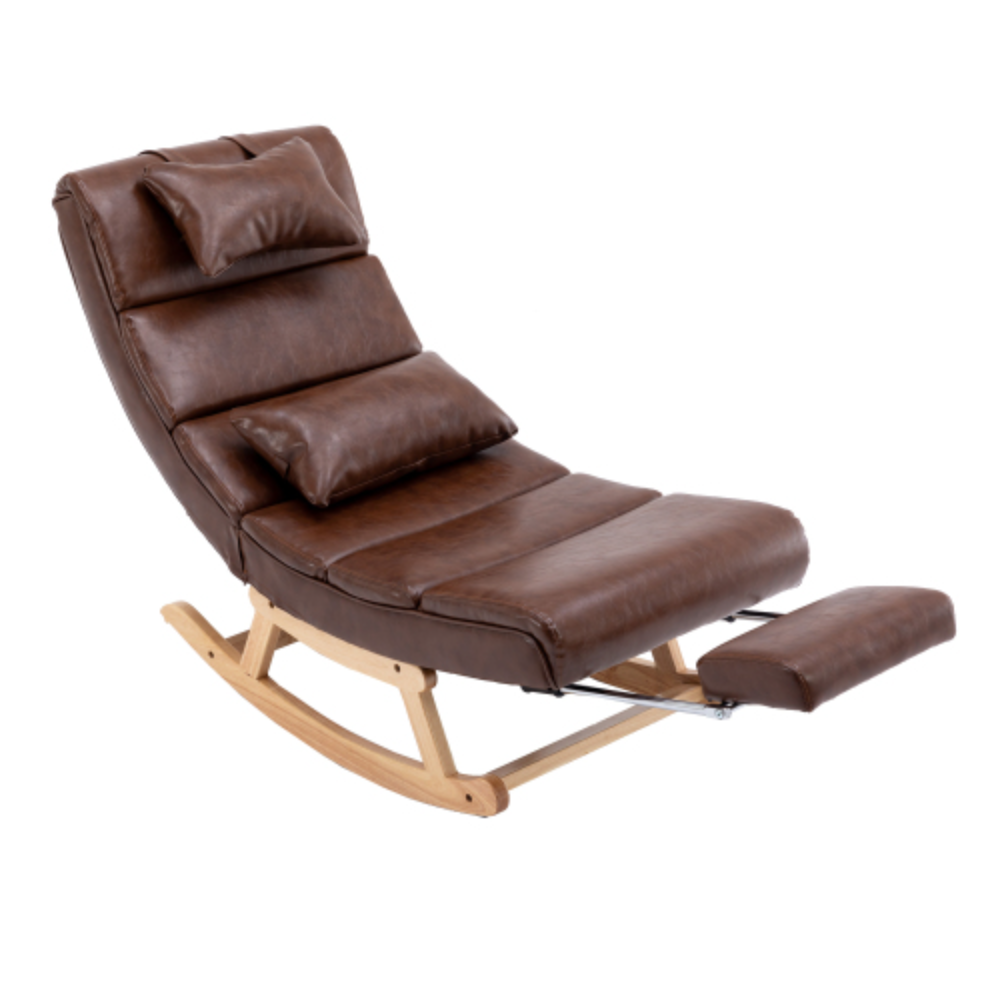 living room Comfortable rocking chair living room chair Brown PU + Solid Wood