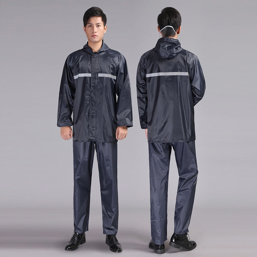 Unisex Wind Water proof Reflective Hooded Raincoat Pants Outdoor Safety