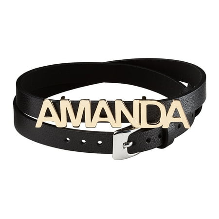 Personalized Women's Sterling Silver or Gold over Silver Uppercase Name Leather Wrap Bracelet And Choker, 14.75"