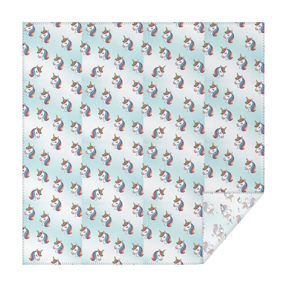 Light Blue Cartoon Unicorn Head Pattern Square Tablecloth,Waterproof Square Table Cover,Wipeable Spillproof Washable Table Cover for Home Kitchen Party Decor 42"X42"(107x107cm)