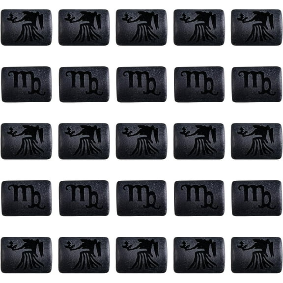20Pcs 12 Zodiac Bead Charms Constellation Beads Black Frosted Glass Beads Cylinder Pendant for DIY Jewelry Bracelet Neckalce Making Crafts Accessories 13.7x10mm Hole:1.5mm Glass