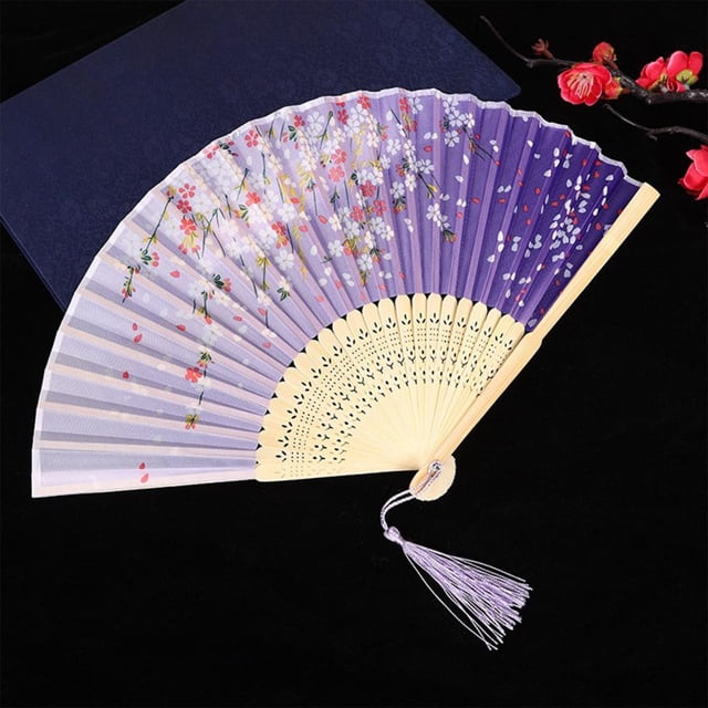 Feltree Classical Antique Style Fan Folding Fan Summer Tassel Model Portable Fan Paper Fan