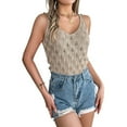 thumbnail image 2 of Womens Summer Crochet Tank Tops Knit Sleeveless Scoop Neck Sweater Vest Boho Hollow Out Cover Ups Khaki S, 2 of 9