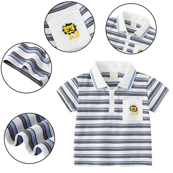 FLMEI 2-12T Kids Teen T-Shirt Striped Tees for Boys,Toddler Short Sleeve Pullover TShirt Boys Lapel Pullover Shirt
