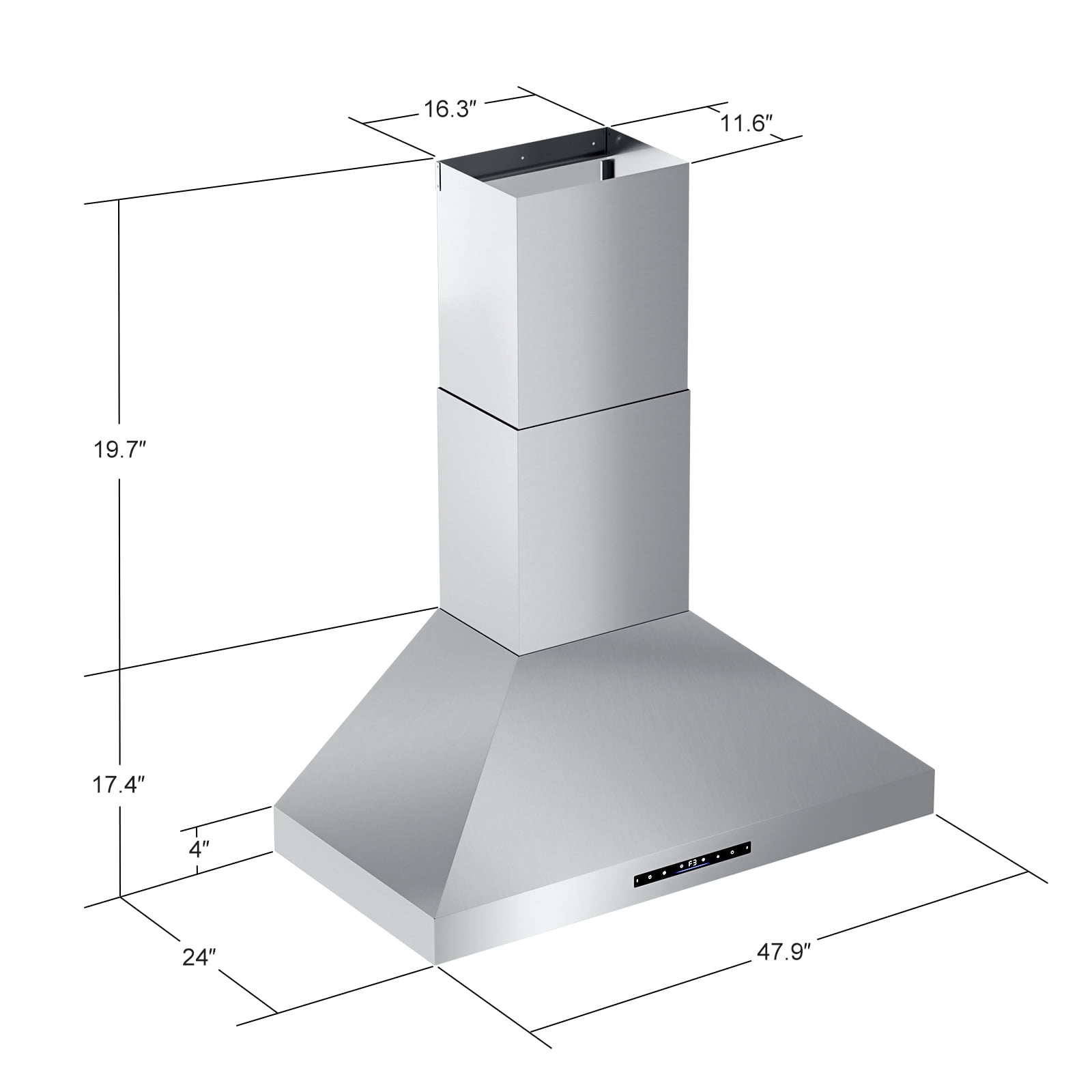 48 inch 1200 CFM Ducted Wall Mount Range Hood in in Stainless Steel, with Remote Control and LED Light