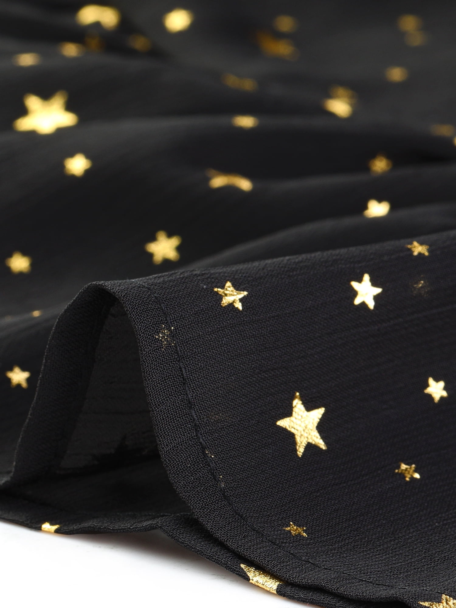 DARING DIVA Button Up Smocked Chiffon Metallic Star Dress S Black-Star