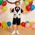 thumbnail image 2 of oqasdz Toddler Boy Clothes Formal Classic Style Gold Vest Short Sleeve Shirt and Shorts 3 Piece Childrens Clothes Sets, 2 of 7