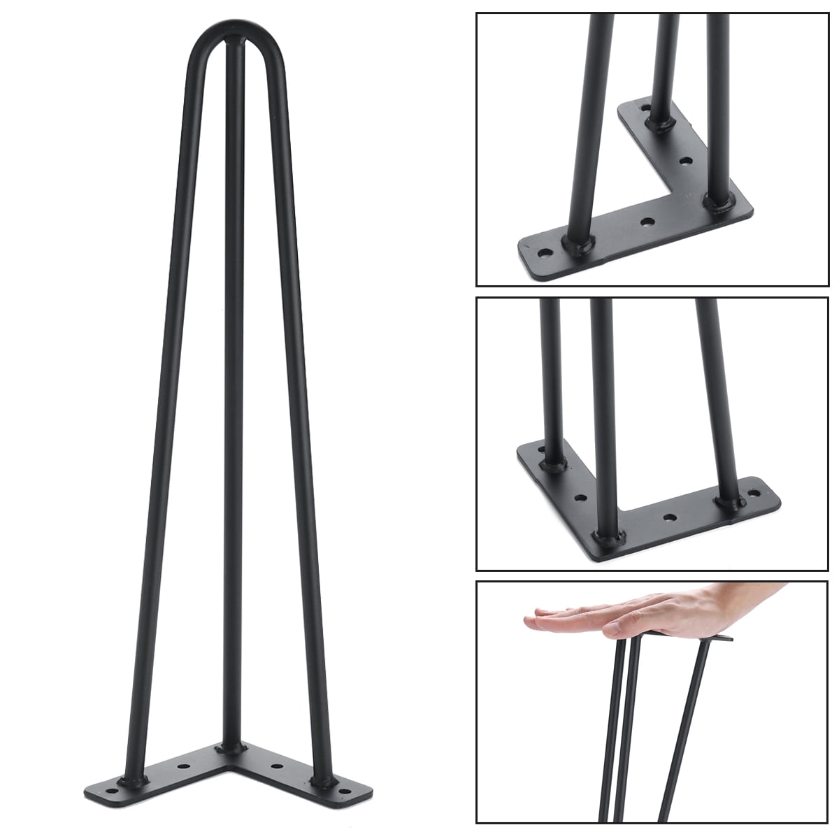 16'' 3-rod Hairpin Solid Iron Metal Table Leg Desk Chair Legs Set of 4 w/Screw 