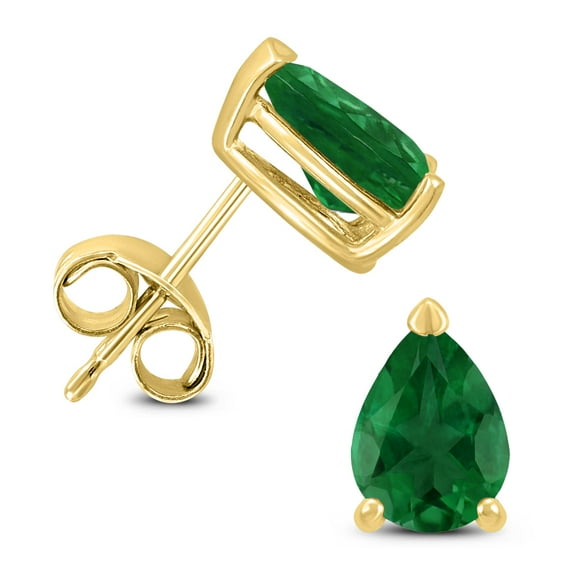 SZUL Women's 14K Yellow Gold 5x3MM Pear Emerald Earrings