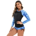 thumbnail image 3 of IDOPIP Women 2 PC Rash Guard Long Sleeve Swimsuits Swim Shirt with Shorts Set Surf Bathing Suits, 3 of 8