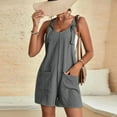 thumbnail image 5 of Lenpel Women’s Summer Rompers Sleeveless Scoop Neck Tie Knot Strap Ruched Casual Jumpsuits Loose Short Overalls with Pockets, 5 of 7