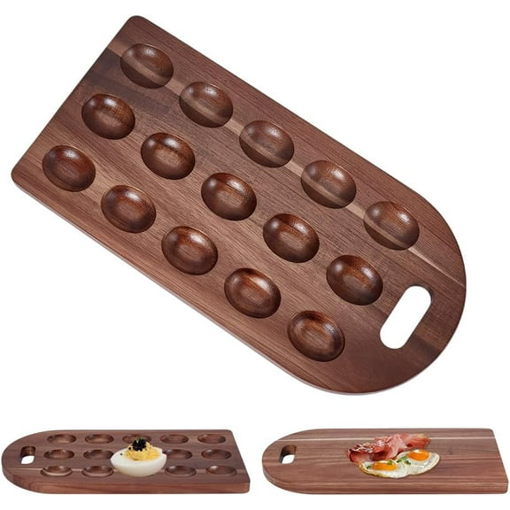 Wood Deviled Egg Platter for 15 Holes Wooden Deviled Egg Serving Tray and Platter Arch Eggs Tray Container Board Cheese Serving Platter for Home Kitchen Countertop and Parties DIY Making
