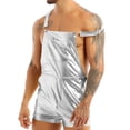 thumbnail image 2 of TSSOE Men's Shiny Metallic Shorts Dungarees Suspender Hot Pants Spandex Leotard Bodysuit Silver M, 2 of 7