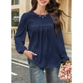 thumbnail image 7 of Corabera Boho Tops for Women Crewneck Smocked Peasant Blouses Swiss Dot Babydoll Tops Lace Crochet Flowy Shirts Navy Blue M, 7 of 7