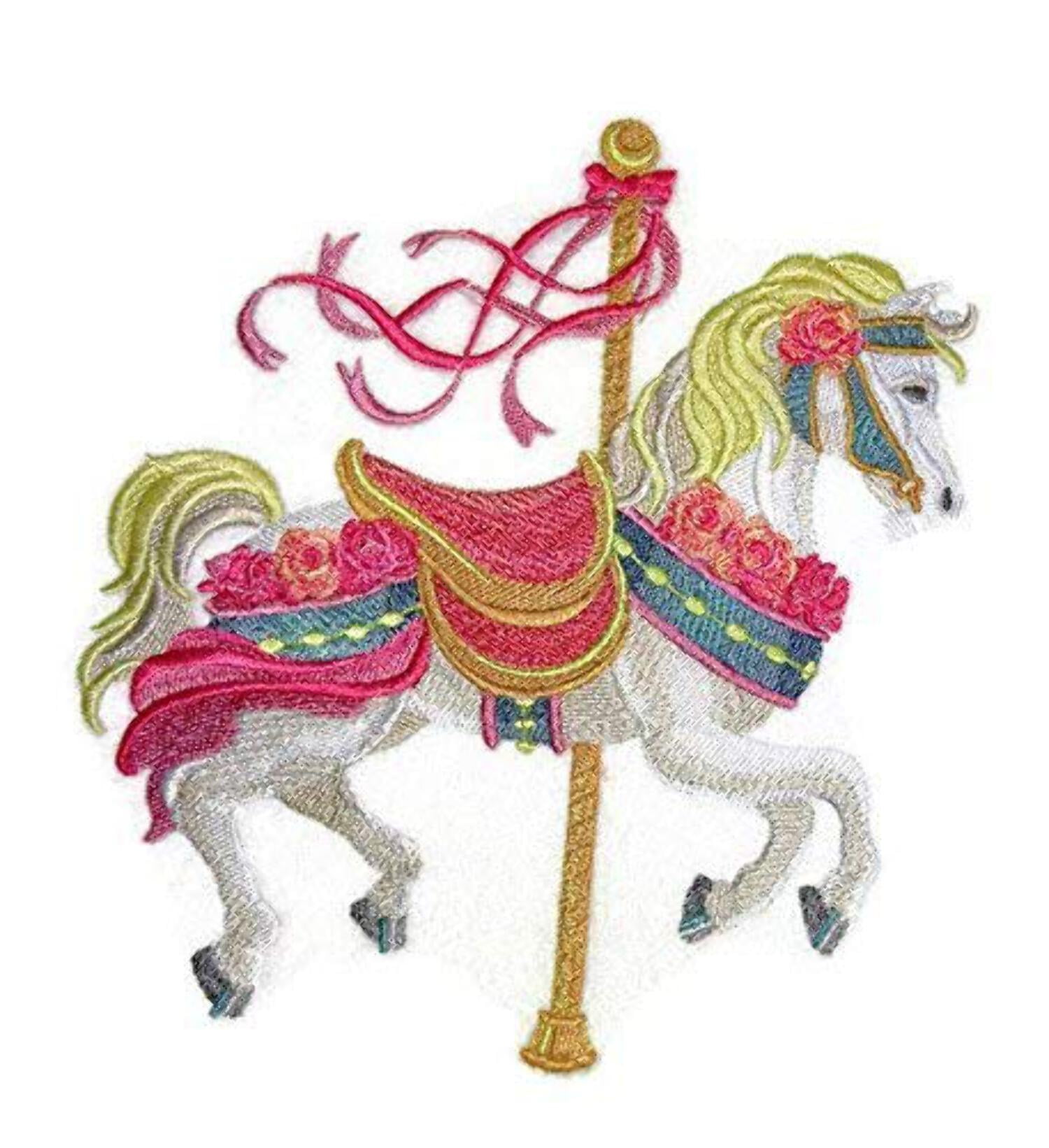 Custom Carousel Horse Embroidery Iron On/Sew Patch [8.82" x 6.86"]