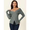 thumbnail image 2 of Women's Long Sleeve V Neck Criss Cross Sweater Casual Fall Outfits L Grey, 2 of 6