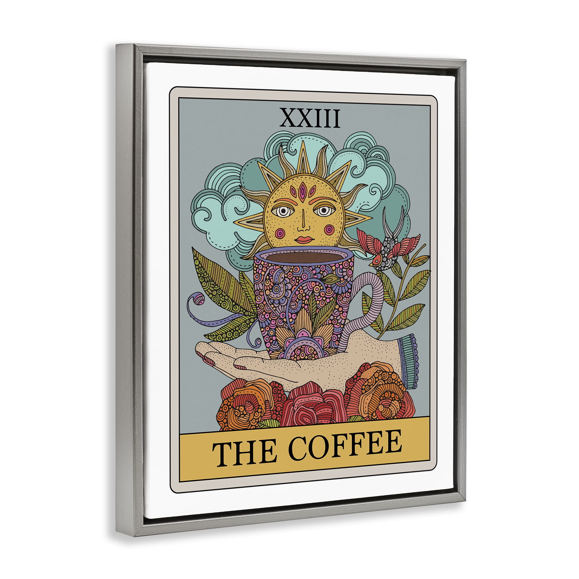 Stupell Industries The Coffee Tarot Food & Beverage Painting Gray Floater Framed Art Print Wall Art, 17 x 21