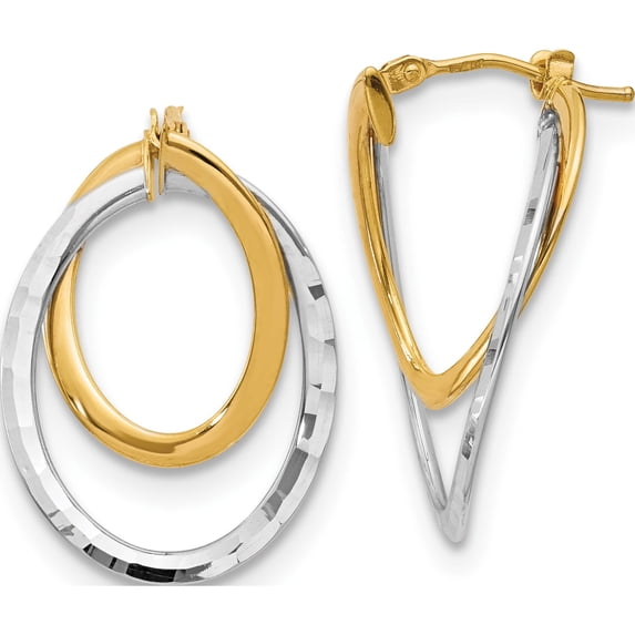 14K & White Rhodium Polished Fancy Hoop Earrings (27x19)