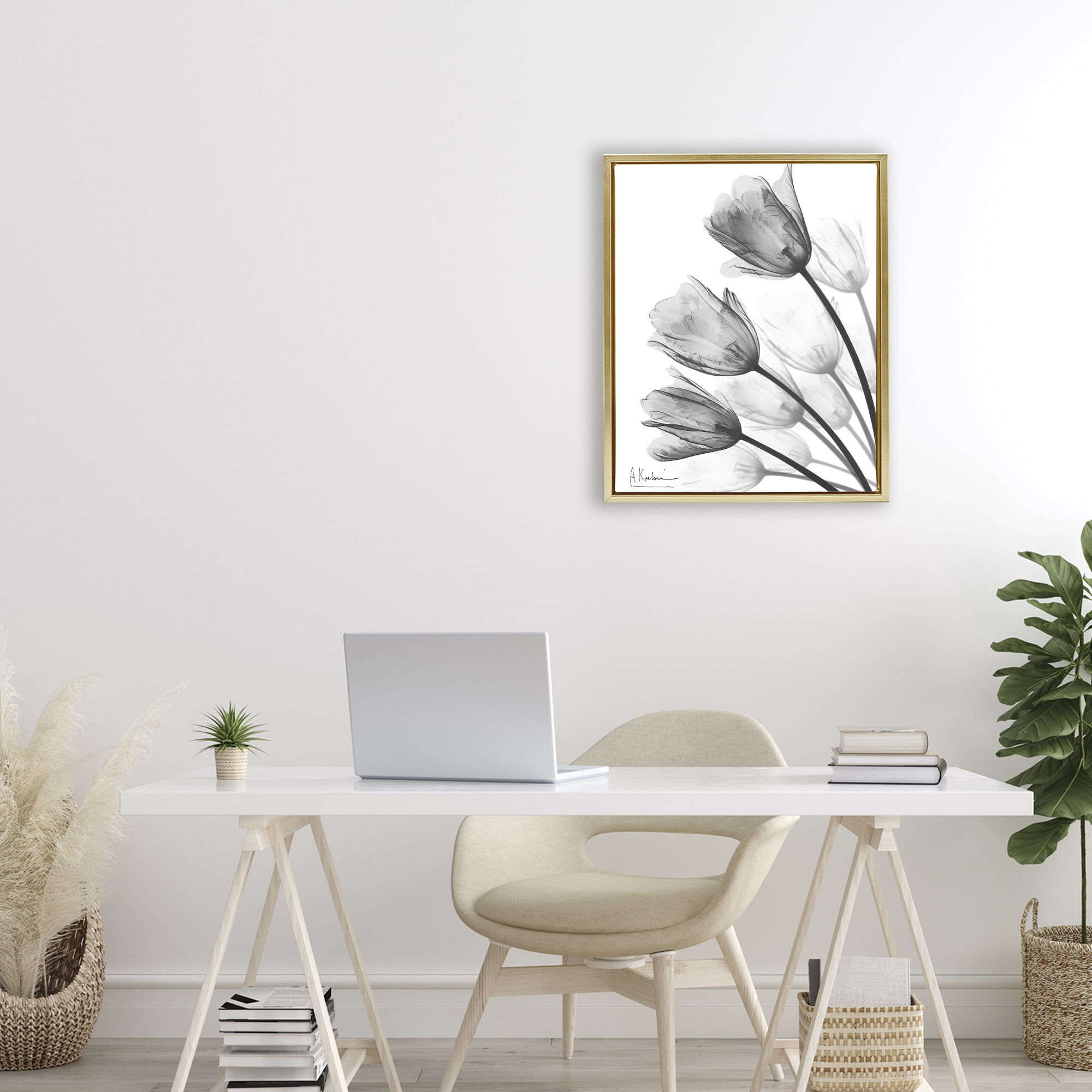Stupell Industries Minimalist Tulip Fan Gold Framed Floater Canvas Wall Art, design by Albert Koetsier