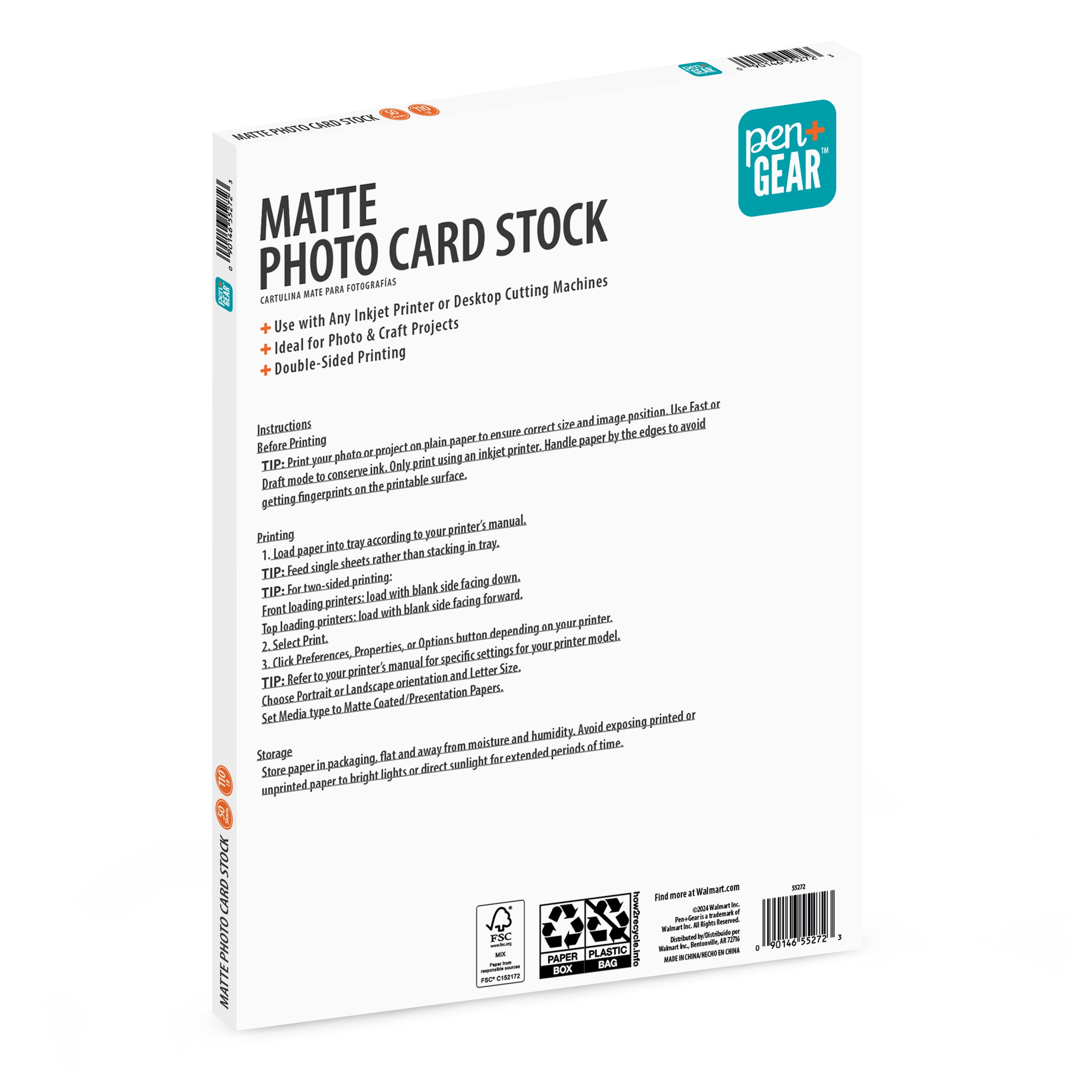 Pen+Gear White Matte Photo Card Stock, 8.5" x 11", 110 lb, 50 Sheets
