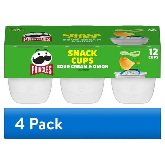 (4 pack) Pringles Snack Cups Sour Cream and Onion Potato Crisps Chips, Lunch Snacks, 12 Count