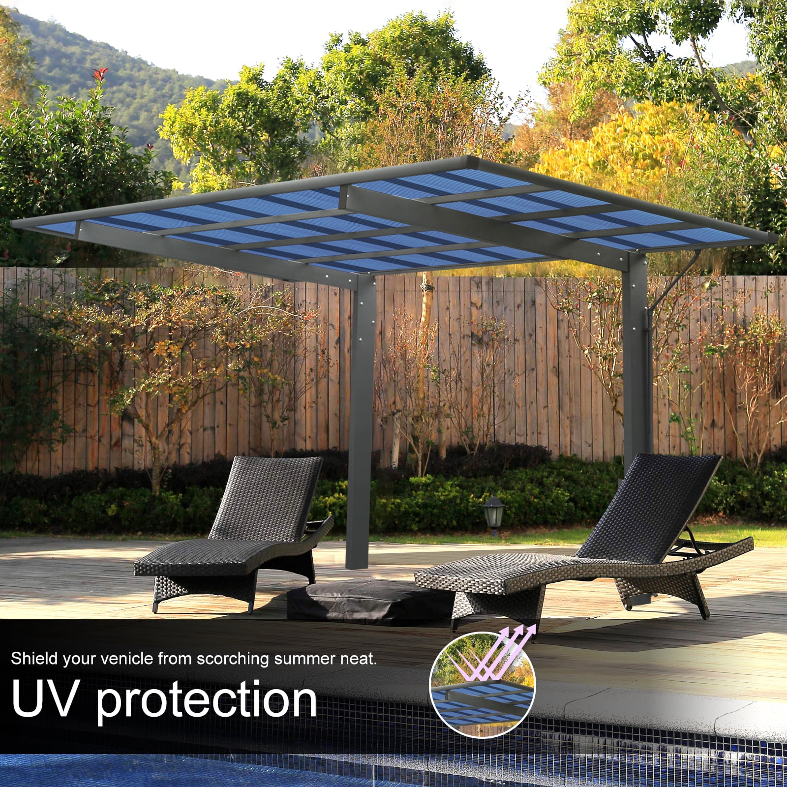 IMagacFun 17.5x9x11 Metal Single Carport Heavy Duty Car Shelter with Metal Frame and Polycarbonate Panels for Outdoor Driveway Car, Truck