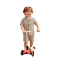 thumbnail image 4 of SNKSDGM Boys Linen Blend 2 Piece Summer Outfit, Lapel Short Sleeve Button Down Shirt Elastic Waist Shorts, Thin Breathable Kids Casual Play Suit Beige 6-12 Months, 4 of 4