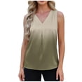 thumbnail image 6 of FDGIU Women's V Neck Front Pleat Sleeveless Satin Tank Top, Solid Loose Straight Hem Business Casual Camisole Blouse, 6 of 7