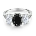 thumbnail image 2 of Gem Stone King 10K White Gold Black Sapphire White Moissanite and White Lab Grown Diamond 3 Stone Engagement Ring for Women (2.70 Cttw, Gemstone Birthstone, Available in Size 5, 6, 7, 8, 9), 2 of 5
