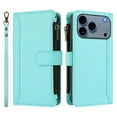thumbnail image 2 of For iPhone 17 Pro Max Wallet Phone Case-PU Leather Magnetic Flip Cover with 9 Credit Card Slots,Zipper Pocket & Detachable Wrist Strap,Shockproof,Mint Green,For iPhone 17 Pro Max, 2 of 7