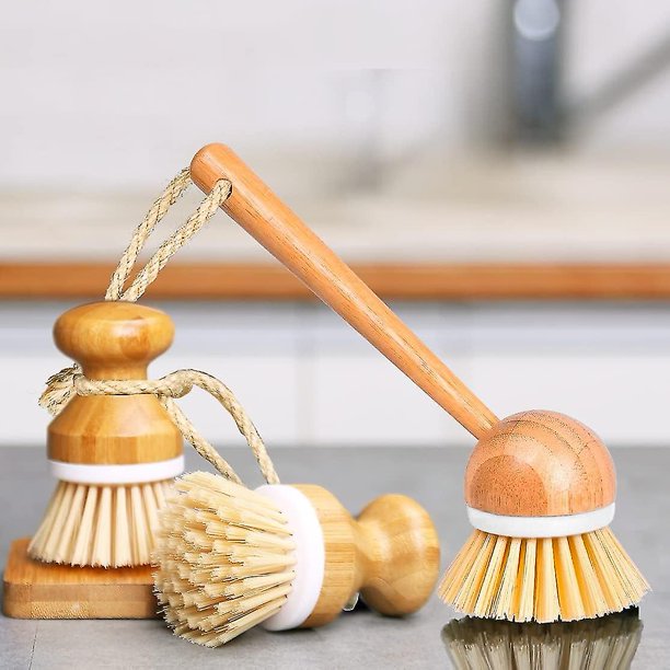Material Reciclado Brocha Casera Wooden Cleaning Scrubbers Set