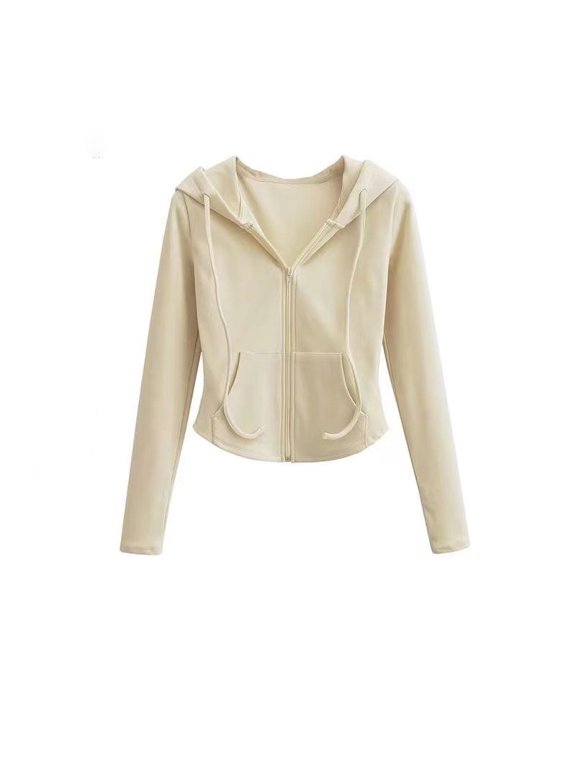 2024 Trendy Hot Girl Style Hooded Cardigan Sweatshirt Jacket Women Autumn Winter Slim Fit Long Sleeve Short Top Cotton