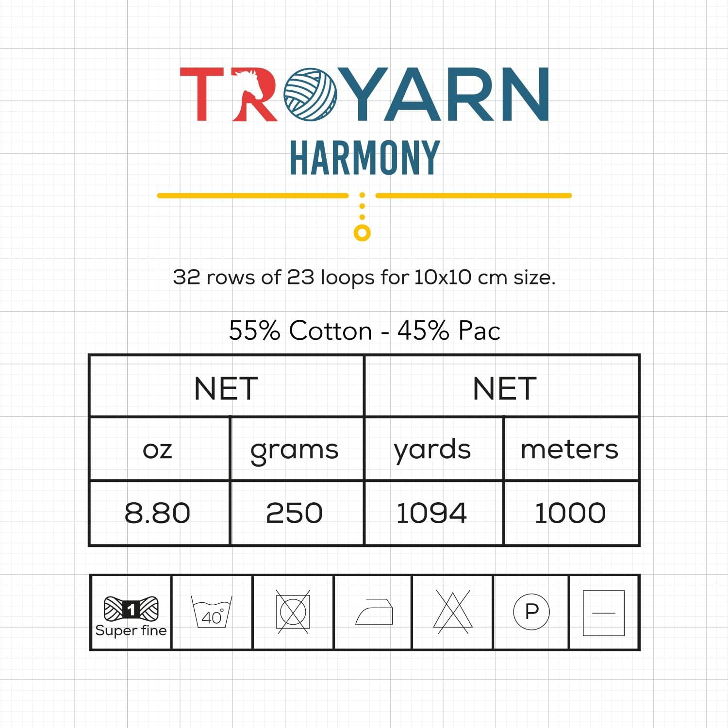 Troyarn Harmony - 55% Cotton 45% Acrylic, Multicolor Rainbow Crochet Yarn,Soft Lightweight Sport Weight Yarn for Knitting, Baby Blankets,Shawls and Summer Projects 1 Fine/250gr/1094 yd - 122277