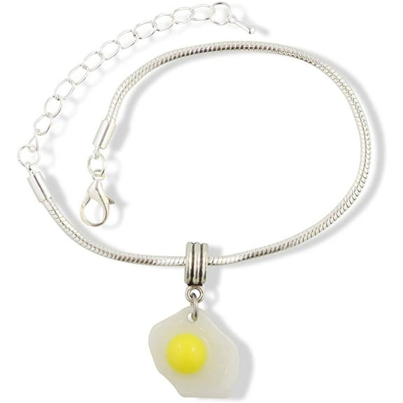 Egg Jewelry | Fried Egg Sunny Side Up Stainless Steel Snake Chain Charm Bracelet