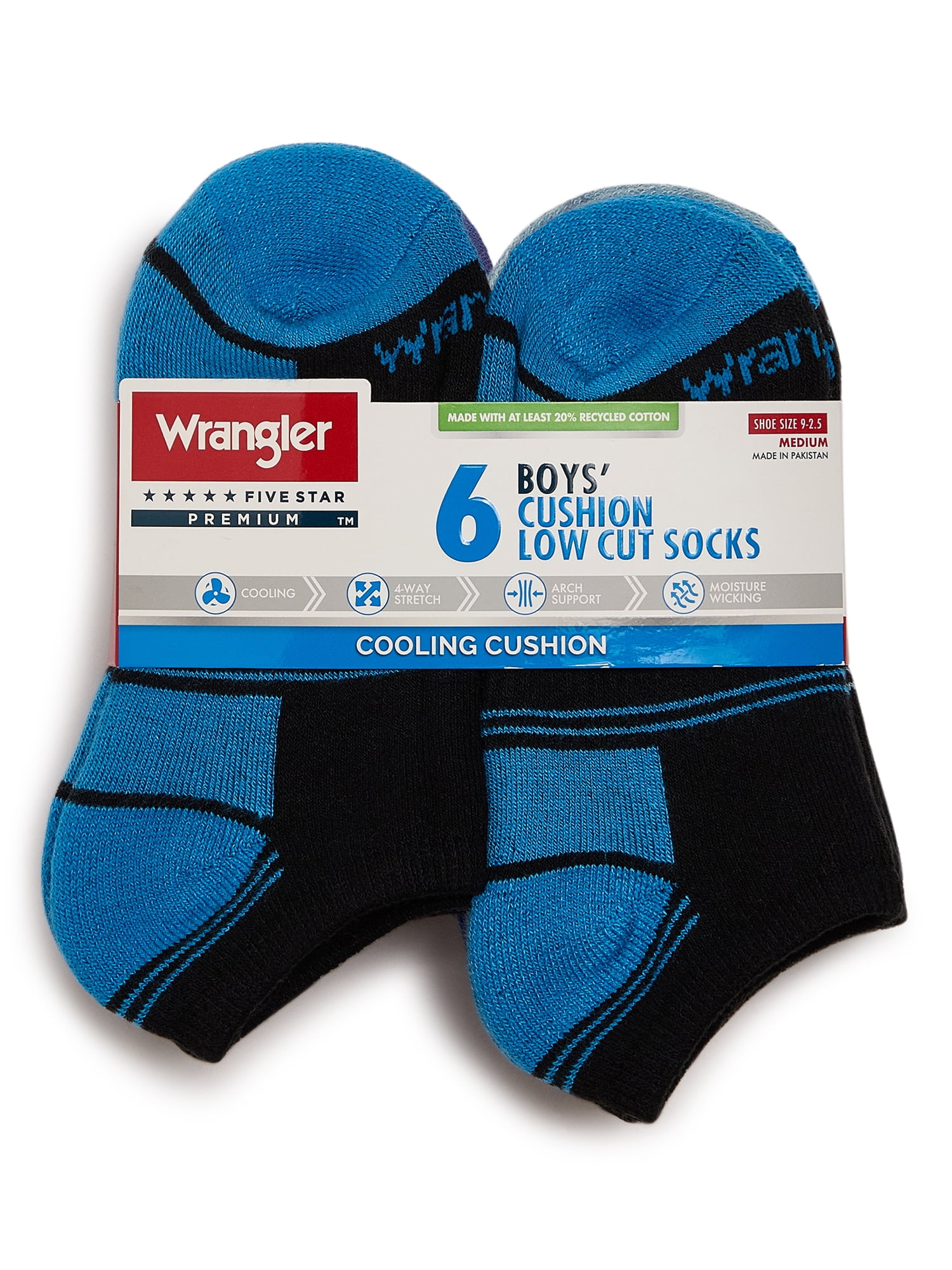 Wrangler Boys' Essentials Cool Comfort Low-Cut Boys Socks, Assorted Cushioned Kids Socks, Large, 6-Pack