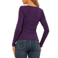 thumbnail image 3 of INSPIRE CHIC Women's Sweetheart Neck Ruched Long Sleeve Slim Rib Knit Top, 3 of 7