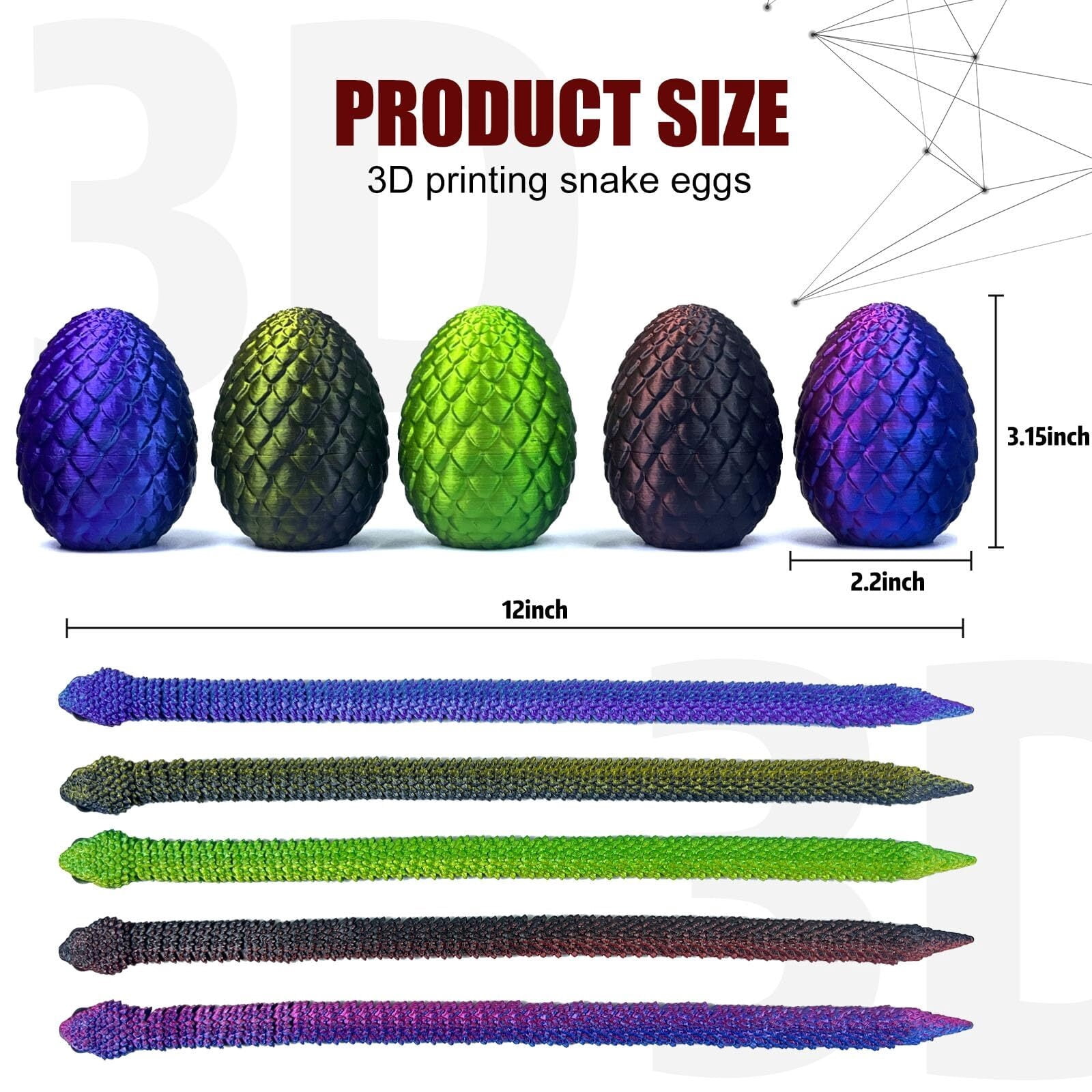 5 Pieces 3D Printed Snake Egg Set Movable Snake Easter Egg Easter Gift Mystery Snake Egg Fidget