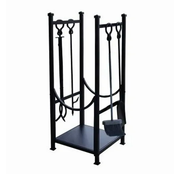 Panacea Firewood Rack with Fireplace Brush, Tong, Shovel and Poker, Black