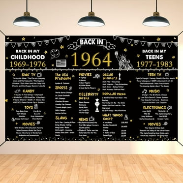 60th Birthday Black Gold Party Decoration, Back in 1964 Banner Cheers to 60 Years Old Birthday Party Poster Supplies, 6 * 3.6FT Vintage 1964 Backdrop Photography Background for Men and Women