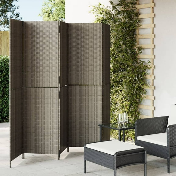 vidaXL Room Divider 5 Panels Gray Poly Rattan