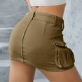 thumbnail image 4 of Mohiass Low Waist Cargo Skirt Women Button Mini Cargo Denim Skirt with Pocket Mini Skirt Khaki M, 4 of 5