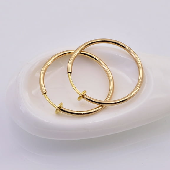 10 pair Electroplate Brass Retractable Clip-on Earrings Non Piercing Spring Hoop Earrings Cartilage Earring Real 18k golden Plated 30x1~2mm