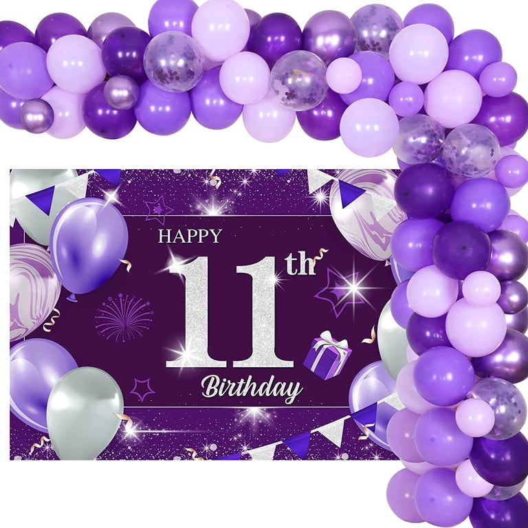 Sweet 11th Birthday Balloon Decorations Kit - Burgundy Number 11 Foil Mylar Balloons, Banner, Hearts, Latex Balloons Set