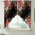 thumbnail image 2 of Cardinal Bird Swag Valances for Windows, Kitchen Curtains 36 Inch Length 2 Panels Set, Winter Poinsettia Pine Cones Berry Black Short Curtains for Small Windows Rod Pocket Cafe Curtains 28"x36", 2 of 8