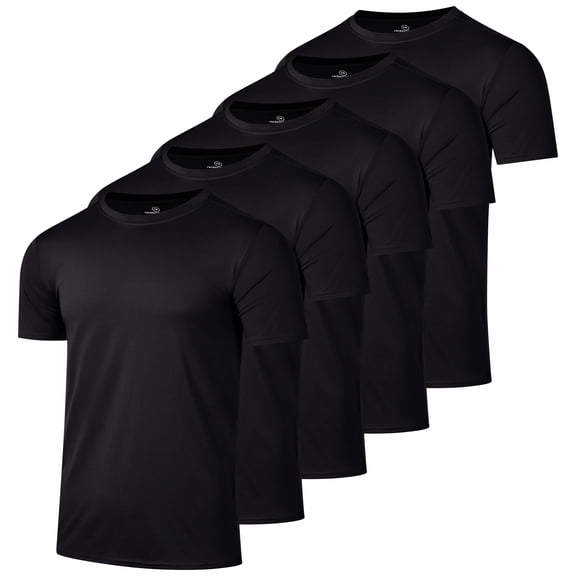 Real Essentials 5 Pack: Men's Dry-Fit Short Sleeve Crew Neck T Shirts Fitness Running Gym Workout Cool Exercise Athletic Tee